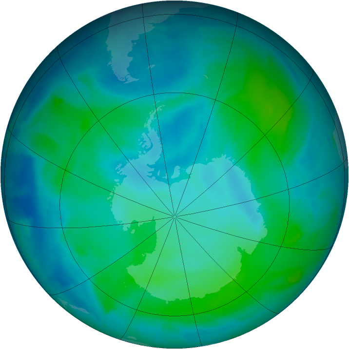 Antarctic ozone map for 10 February 2013